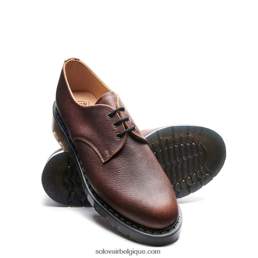Femme Solovair Chaussure Gibson à 3 Oeillets Grain Marron Noisette 48f40r390