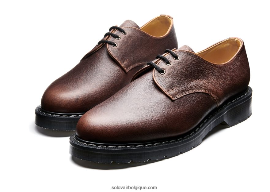 Femme Solovair Chaussure Gibson à 3 Oeillets Grain Marron Noisette 48f40r390