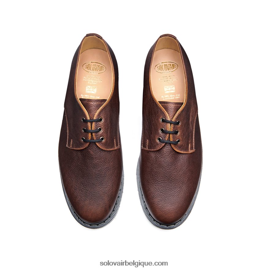 Femme Solovair Chaussure Gibson à 3 Oeillets Grain Marron Noisette 48f40r390