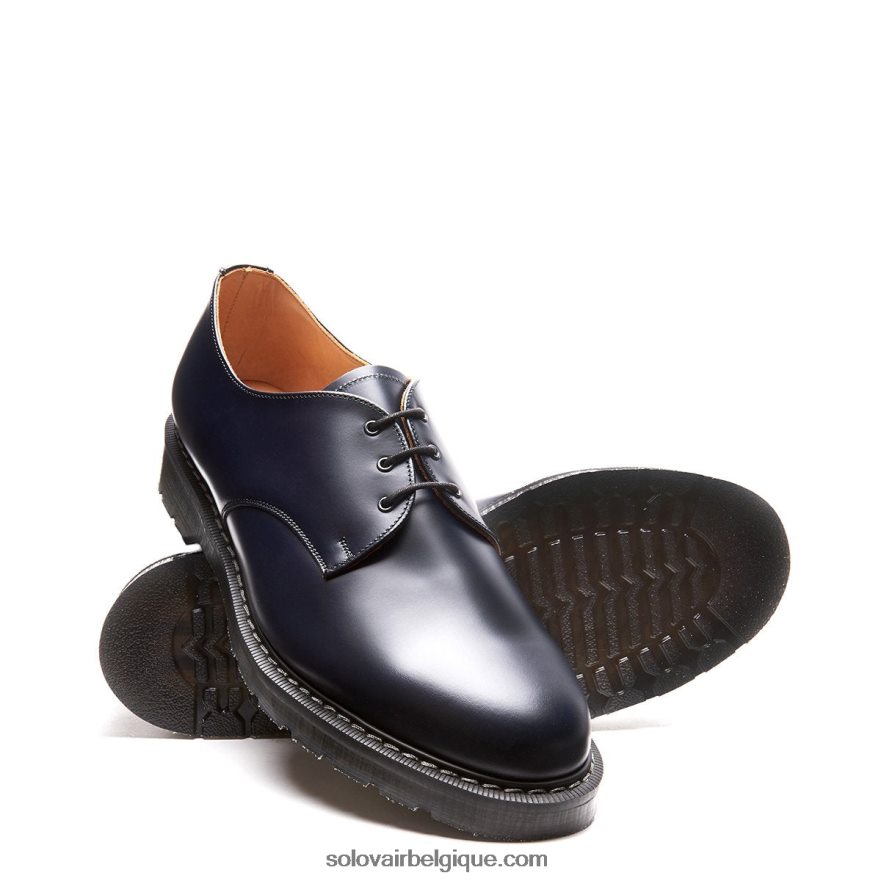 Femme Solovair Chaussure Gibson Bleu Marine Brillant 48f40r387