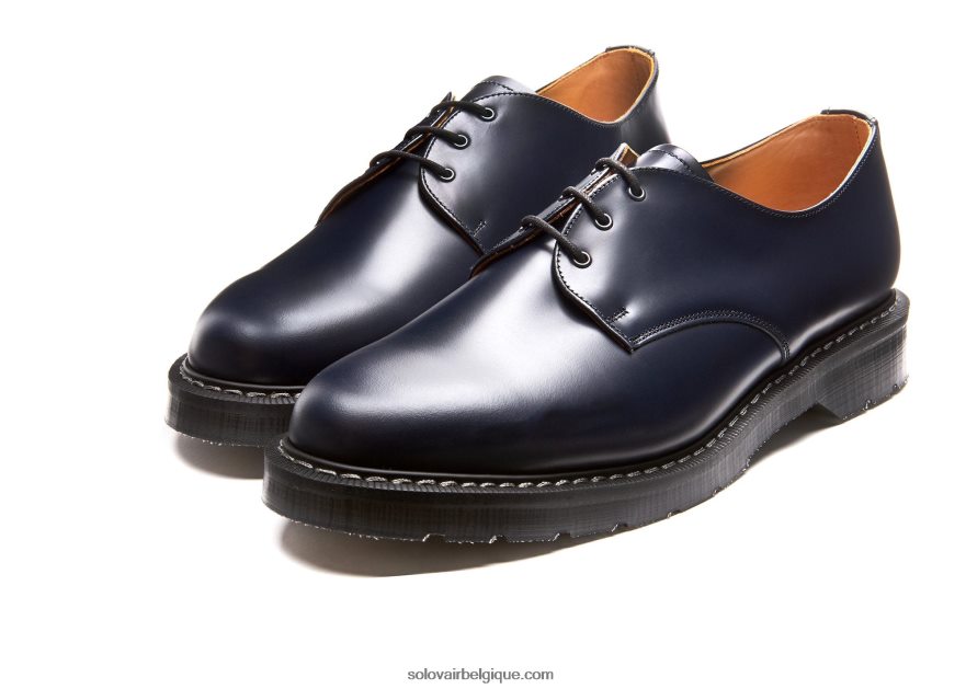 Femme Solovair Chaussure Gibson Bleu Marine Brillant 48f40r387