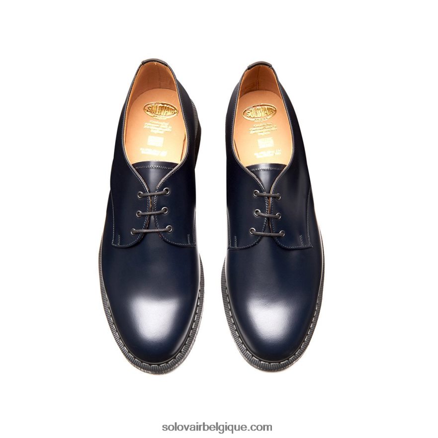 Femme Solovair Chaussure Gibson Bleu Marine Brillant 48f40r387