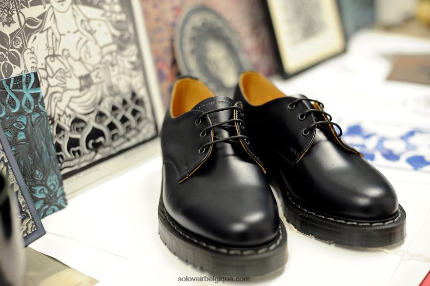 Femme Solovair Chaussure Gibson Bleu Marine Brillant 48f40r387