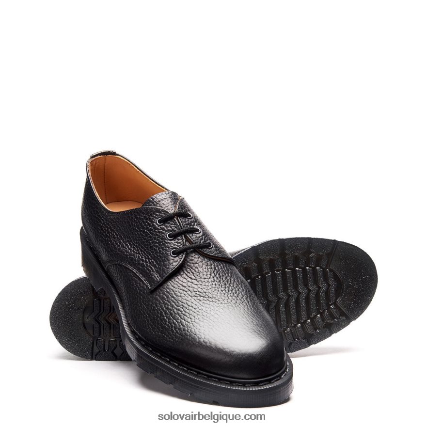 Femme Solovair Chaussure Gibson Grain Noir à 3 Oeillets 48f40r389