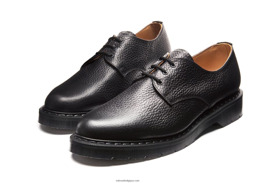 Femme Solovair Chaussure Gibson Grain Noir à 3 Oeillets 48f40r389