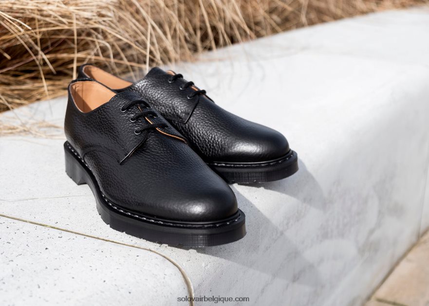 Femme Solovair Chaussure Gibson Grain Noir à 3 Oeillets 48f40r389