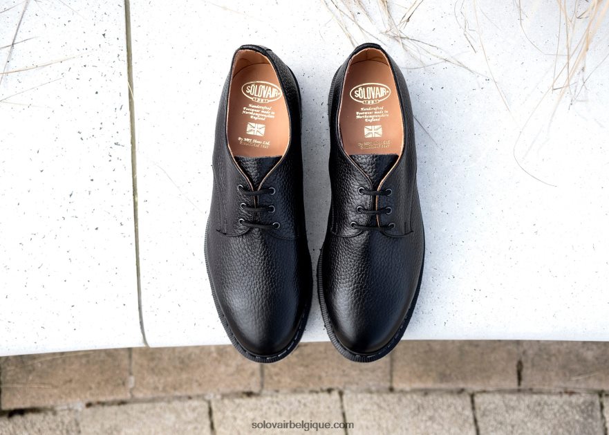 Femme Solovair Chaussure Gibson Grain Noir à 3 Oeillets 48f40r389