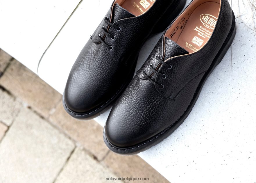 Femme Solovair Chaussure Gibson Grain Noir à 3 Oeillets 48f40r389