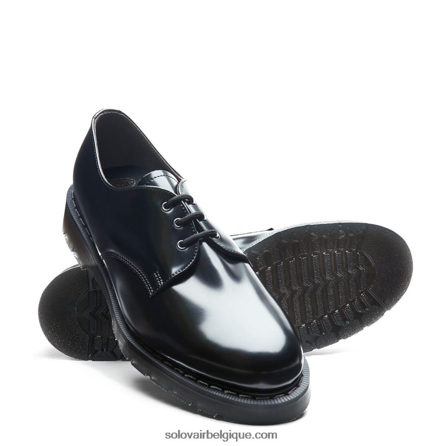 Femme Solovair Chaussure Gibson Vegan Noire Brillante 48f40r388