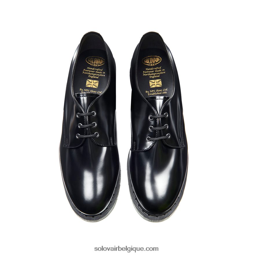 Femme Solovair Chaussure Gibson Vegan Noire Brillante 48f40r388