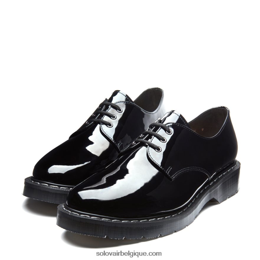 Femme Solovair Chaussure Gibson Vernie Noire 48f40r386