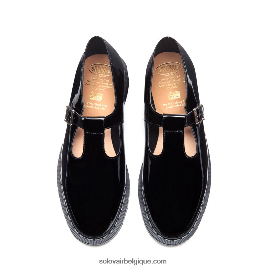 Femmes Solovair Babies Noires Vernies 48f40r214