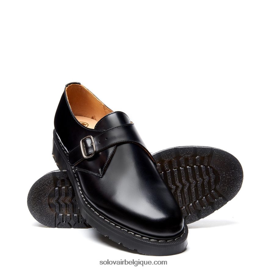 Femme Solovair Mocassin Noir Brillant à Boucle Simple 48f40r406
