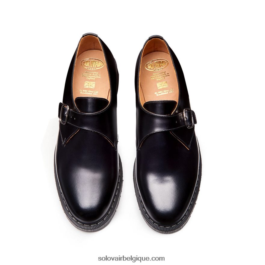 Femme Solovair Mocassin Noir Brillant à Boucle Simple 48f40r406