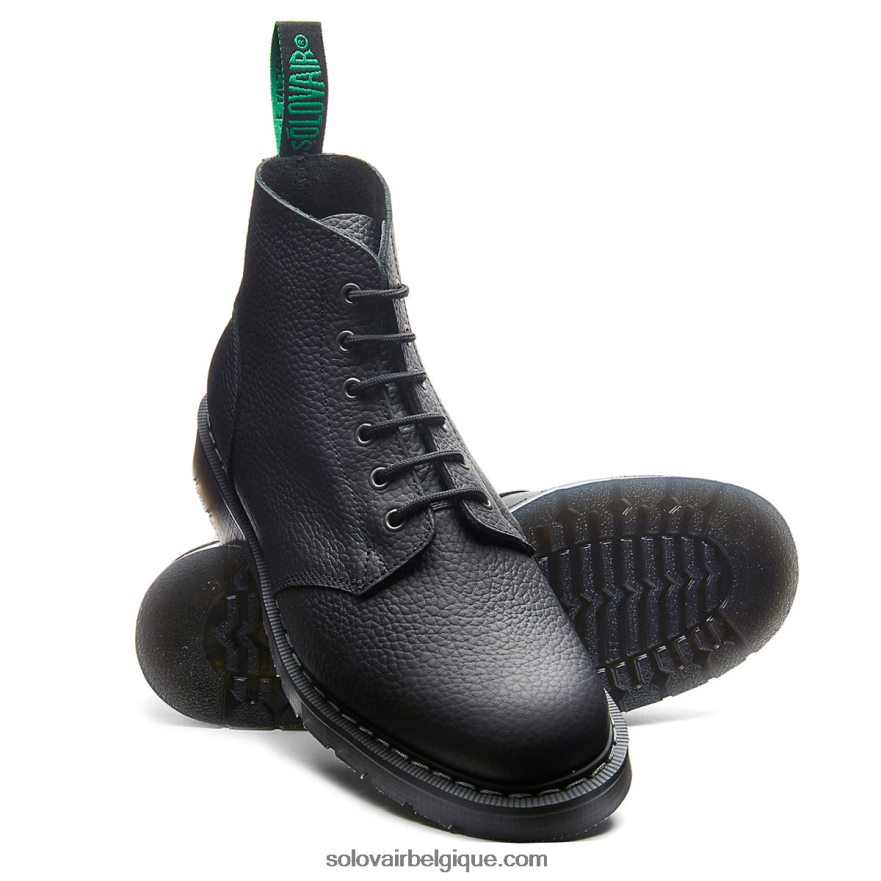 Hommes Solovair Botte Astronaute Grain Gras Noir 6 Oeillets 48f40r17