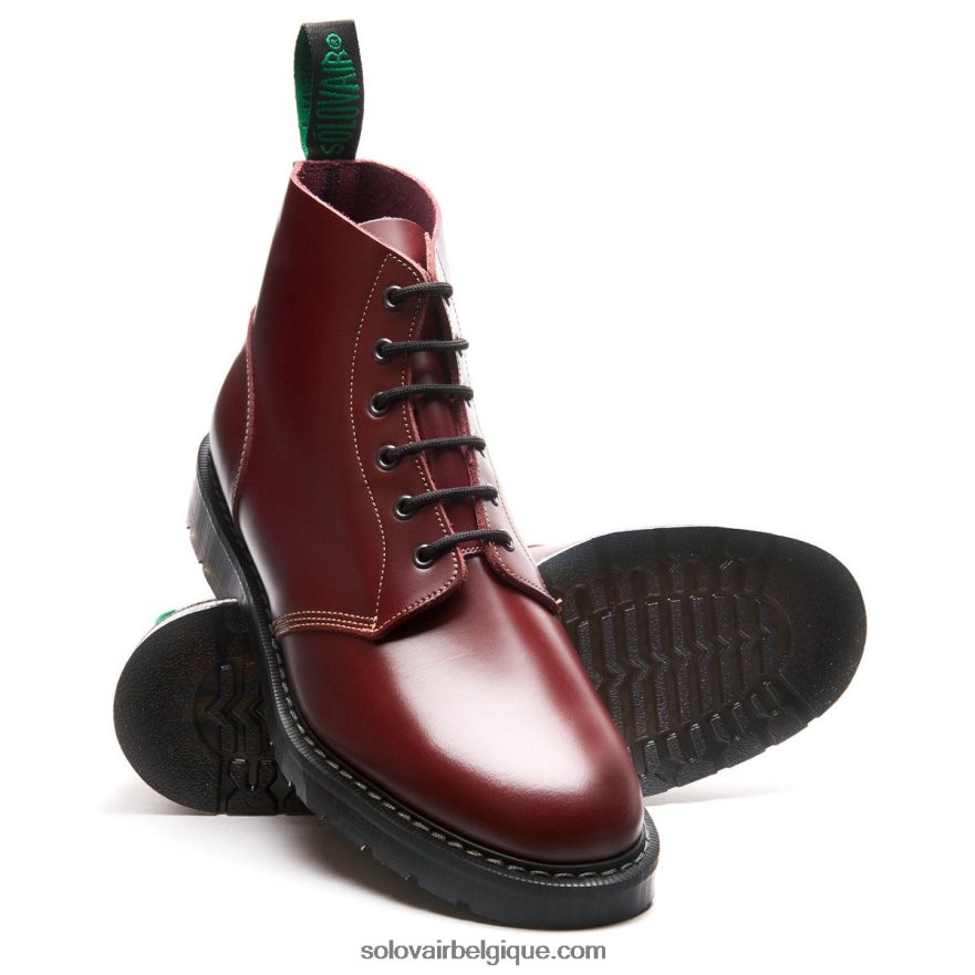 Homme Solovair Botte D'astronaute Oxblood Hi-shine à 6 œillets 48f40r9