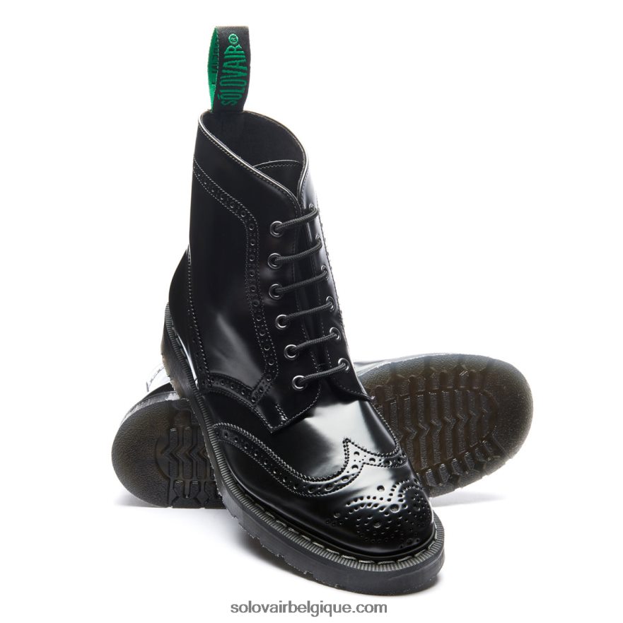 Homme Solovair Botte Richelieu Derby Végane à 6 œillets Noire Ultra-brillante 48f40r22