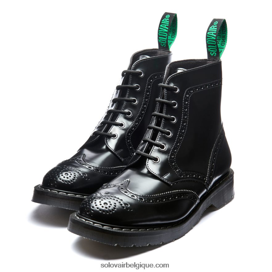 Homme Solovair Botte Richelieu Derby Végane à 6 œillets Noire Ultra-brillante 48f40r22