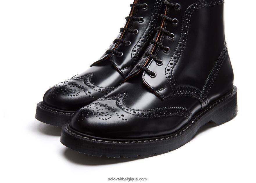 Homme Solovair Botte Richelieu Noire à 6 œillets Ultra-brillante 48f40r20