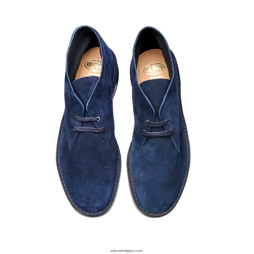 Hommes Solovair Bottine Chukka En Daim Bleu Marine 48f40r27