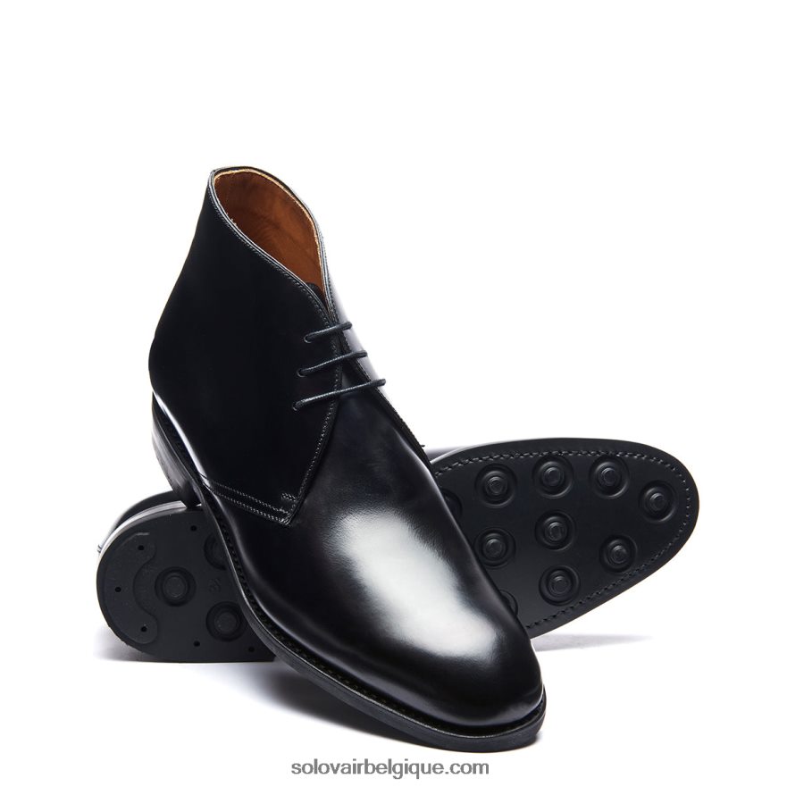 Hommes Solovair Bottines Chukka Noires à 3 œillets Ultra-brillantes 48f40r38