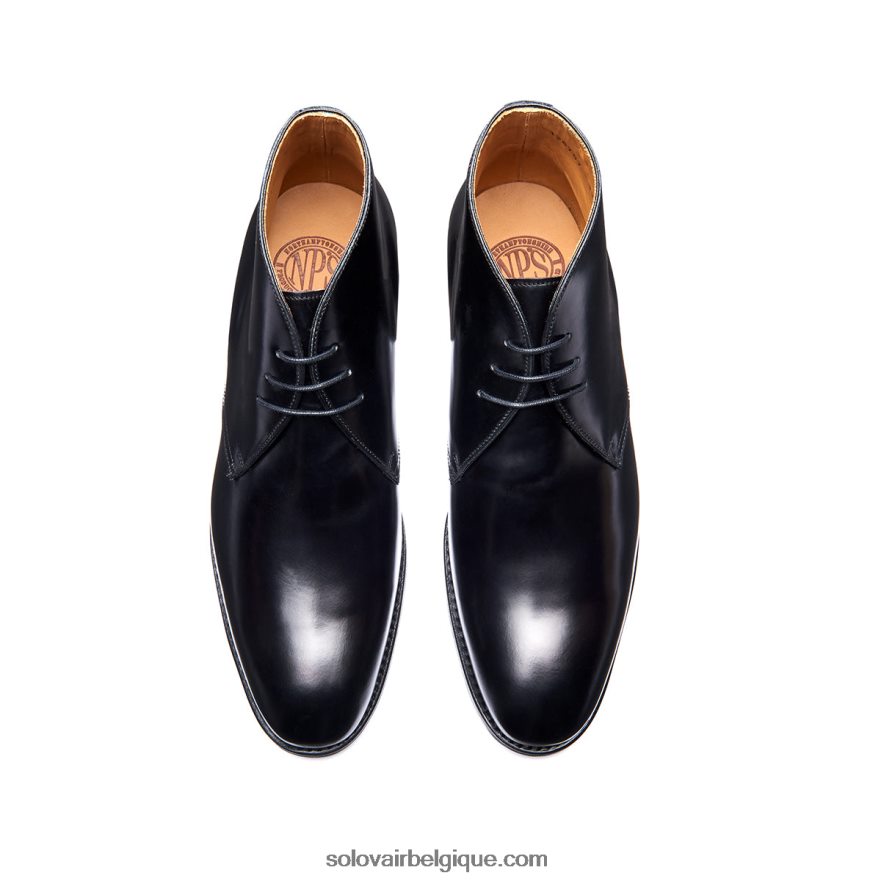 Hommes Solovair Bottines Chukka Noires à 3 œillets Ultra-brillantes 48f40r38