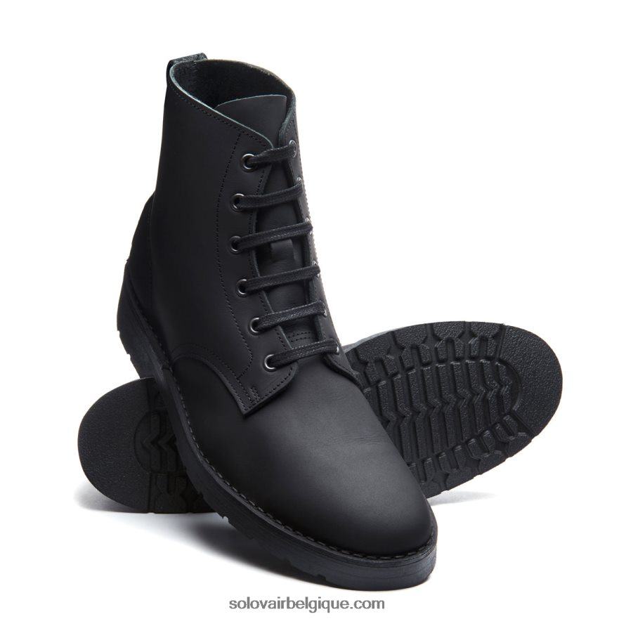 Hommes Solovair Botte Derby Cirée Noire à 6 œillets 48f40r88