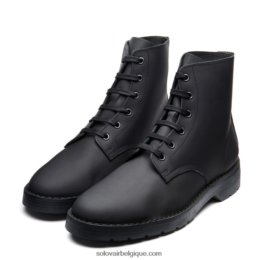 Hommes Solovair Botte Derby Cirée Noire à 6 œillets 48f40r88
