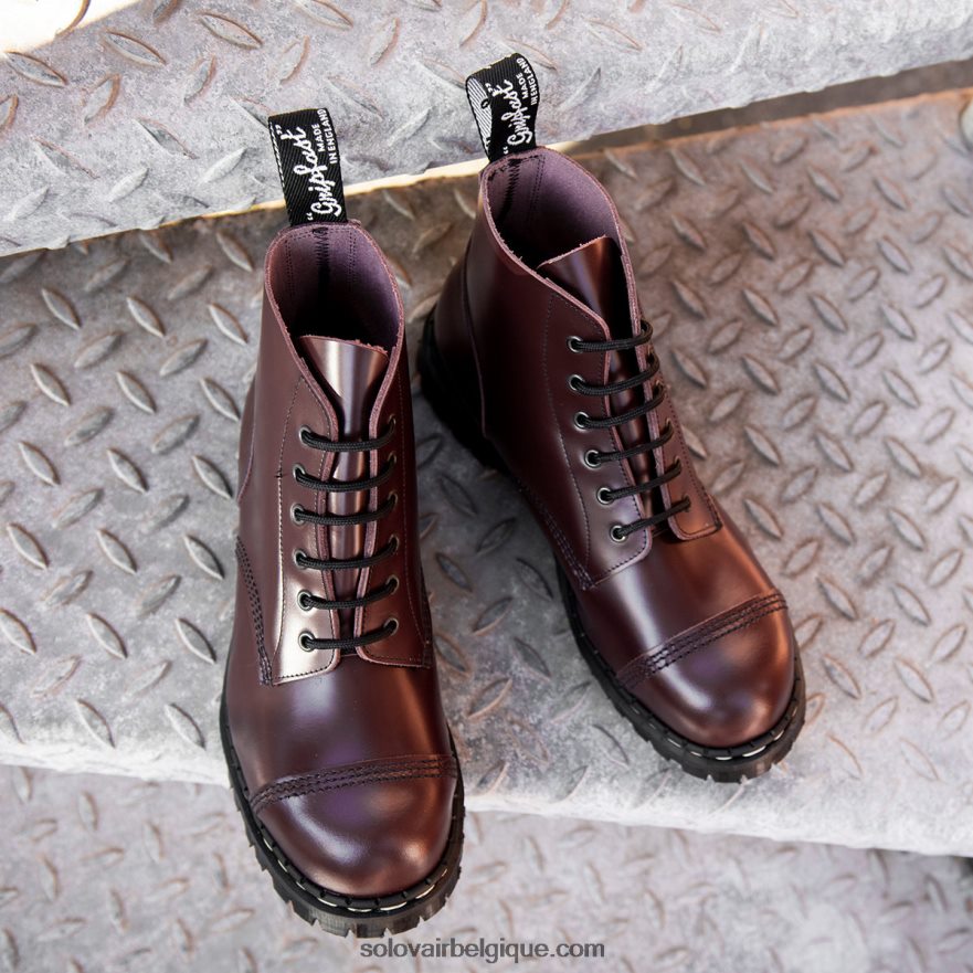 Hommes Solovair Botte Derby à Embout D'acier à 6 œillets Haute Brillance Oxblood 48f40r81