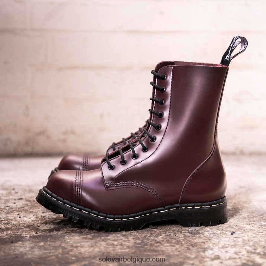Hommes Solovair Botte Derby à Embout D'acier Oxblood Hi-shine à 10 œillets 48f40r118