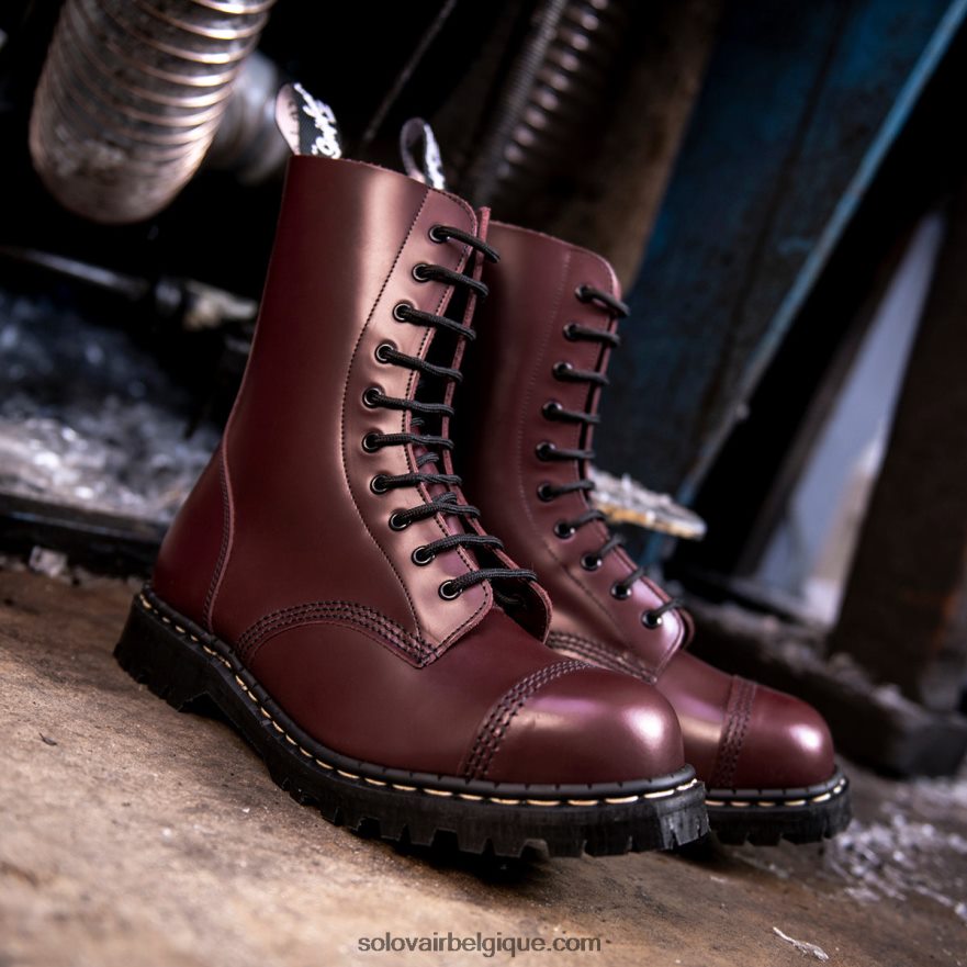 Hommes Solovair Botte Derby à Embout D'acier Oxblood Hi-shine à 10 œillets 48f40r118