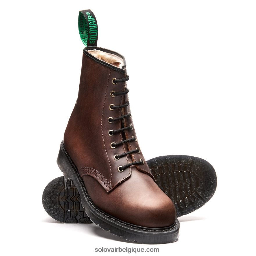 Hommes Solovair Botte Derby Marron à 8 œillets Doublée De Shearling Gras 48f40r79