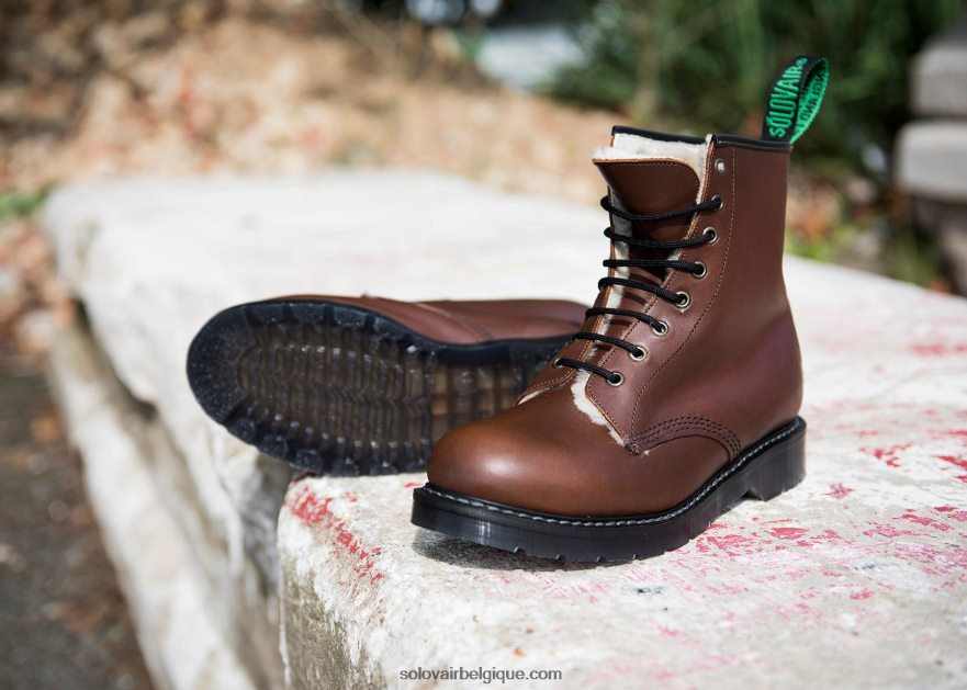 Hommes Solovair Botte Derby Marron à 8 œillets Doublée De Shearling Gras 48f40r79