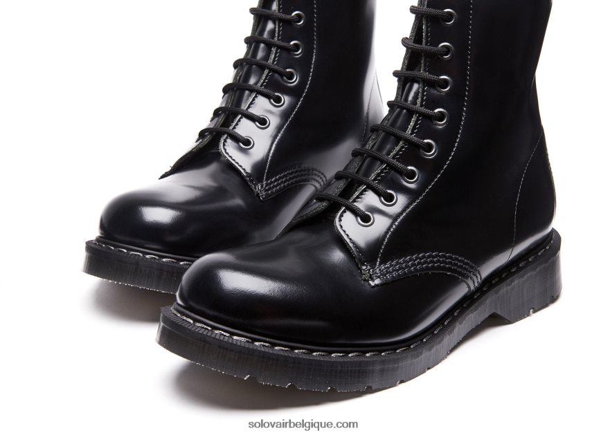 Hommes Solovair Bottine Derby Noire Brillante à 11 œillets 48f40r60