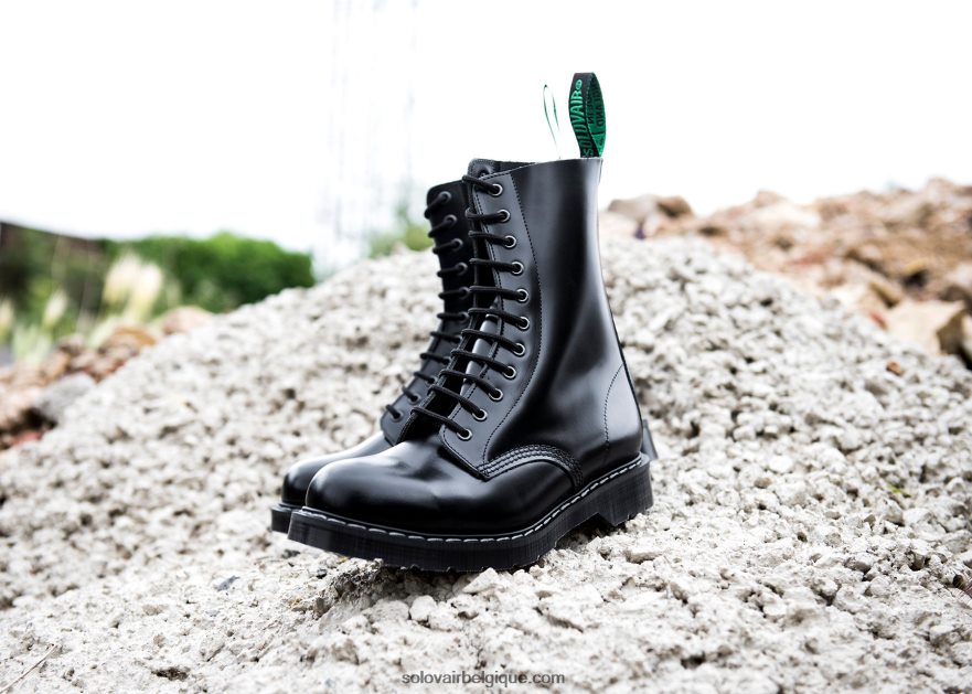 Hommes Solovair Bottine Derby Noire Brillante à 11 œillets 48f40r60