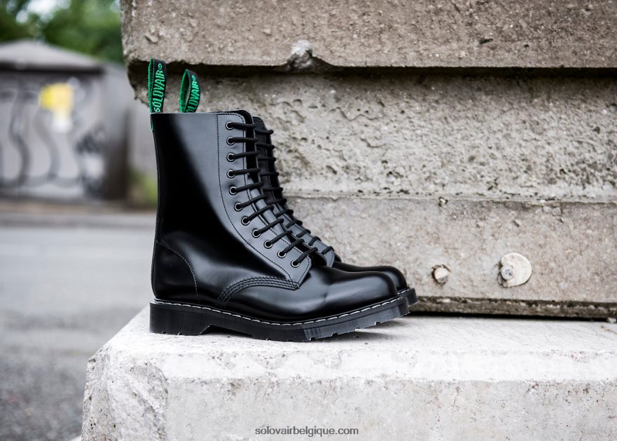 Hommes Solovair Bottine Derby Noire Brillante à 11 œillets 48f40r60