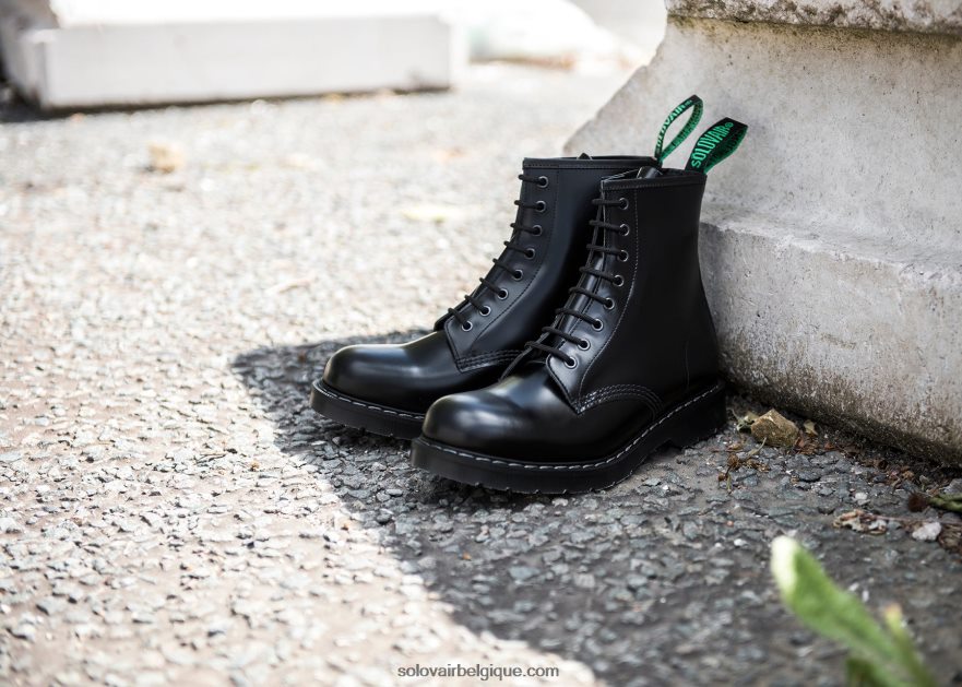 Hommes Solovair Bottine Derby Noire Brillante à 8 œillets 48f40r58