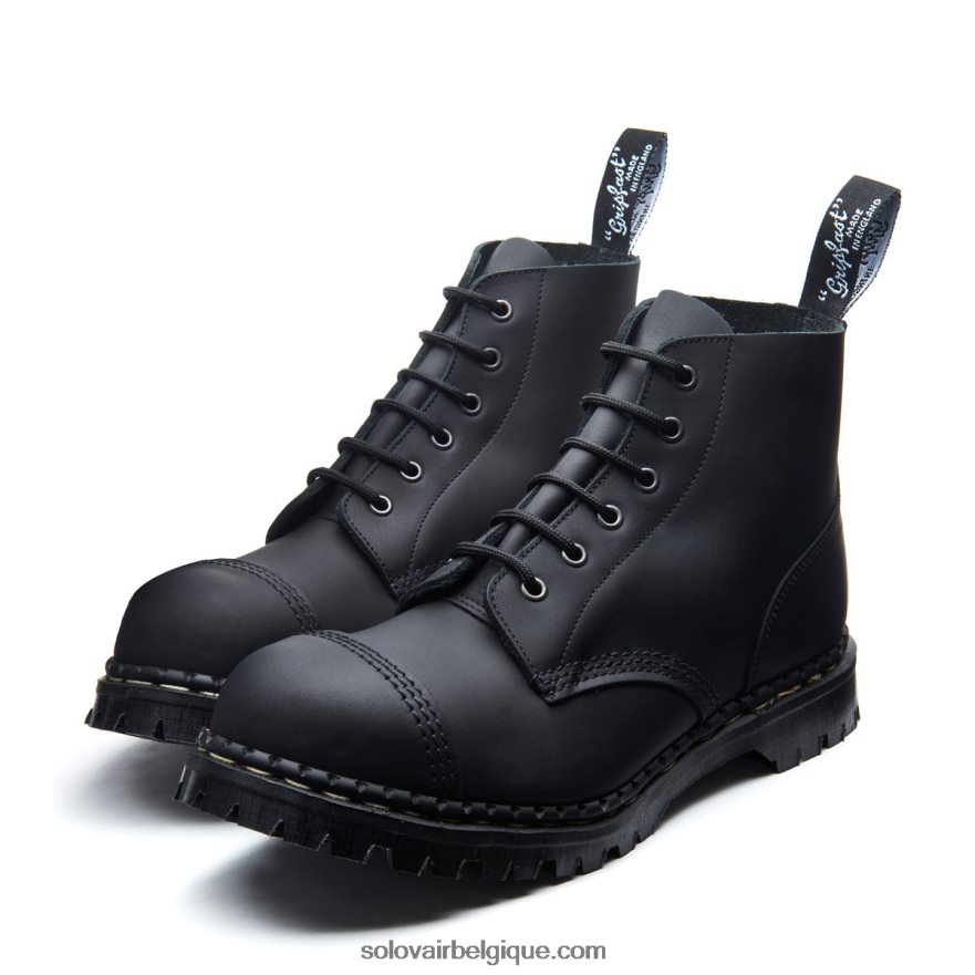 Hommes Solovair Botte Derby Noire à Embout D'acier à 6 œillets 48f40r83