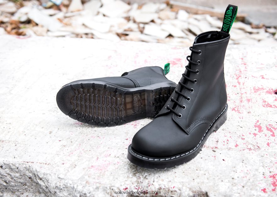 Hommes Solovair Bottine Derby Noire Grasse à 8 œillets 48f40r59