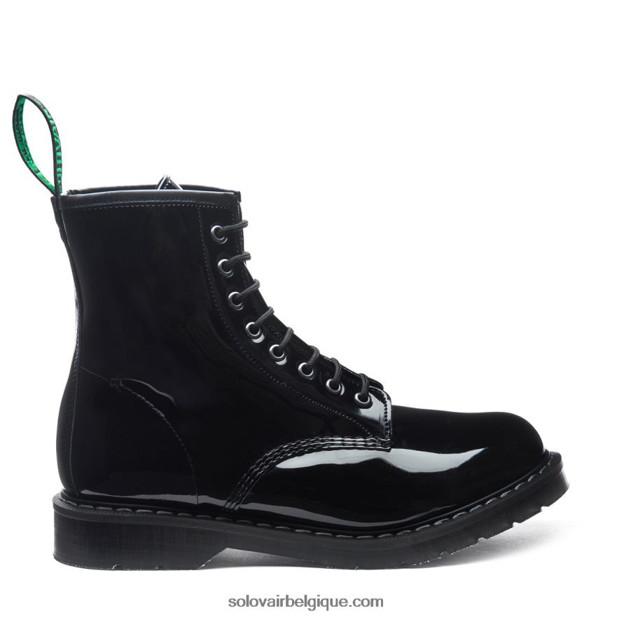 Hommes Solovair Botte Derby Noire Vernie Végane à 8 œillets 48f40r99
