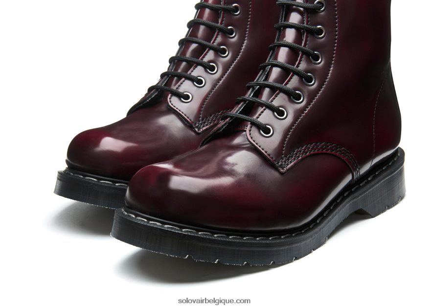 Homme Solovair Botte Derby Végétalienne à 8 œillets Rub-off Rouge Cerise 48f40r102