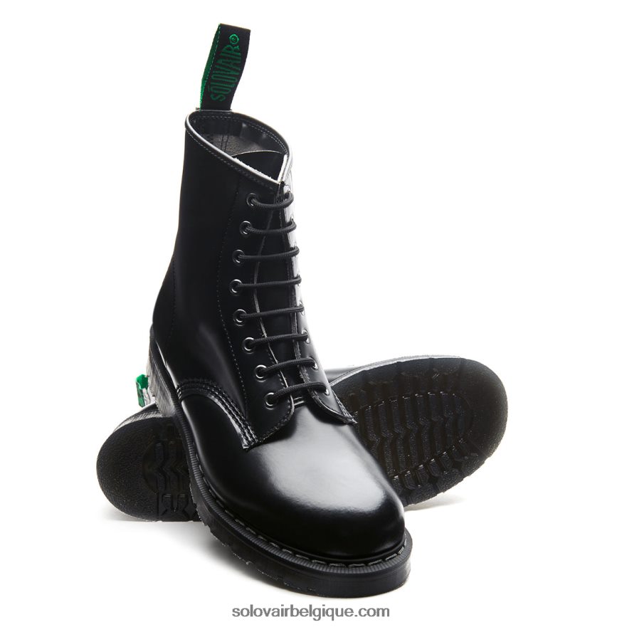 Hommes Solovair Botte Derby Végane Haute Brillance Noire à 8 œillets 48f40r75