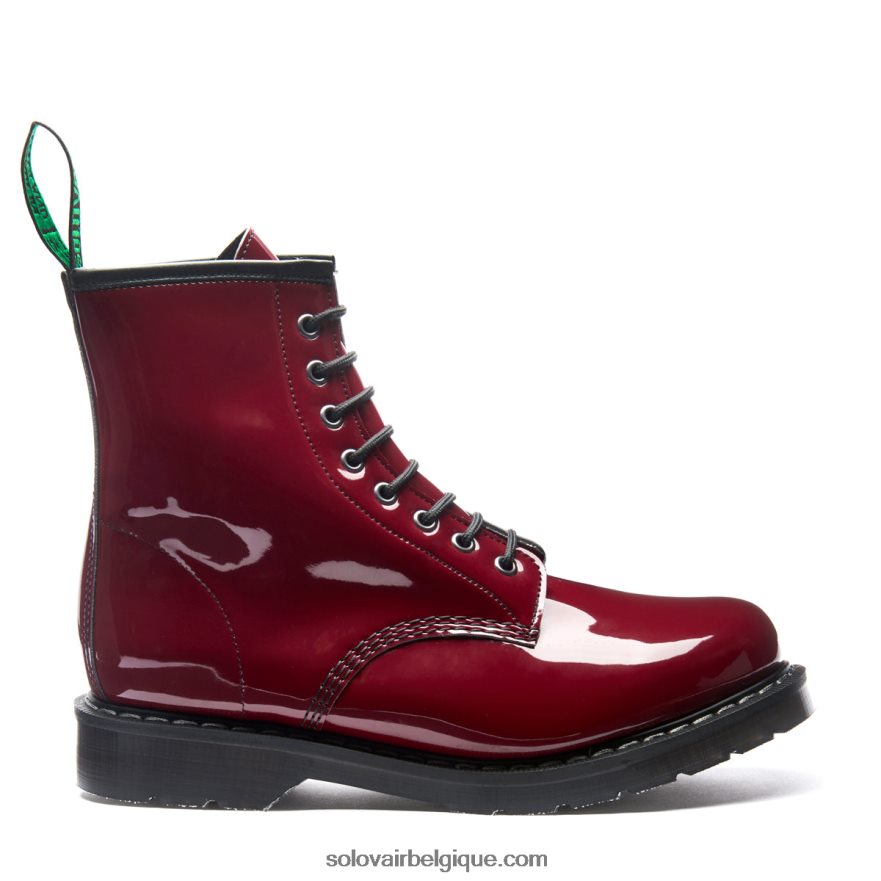 Homme Solovair Botte Derby Vernie Rouge Cerise Vegan à 8 œillets 48f40r97
