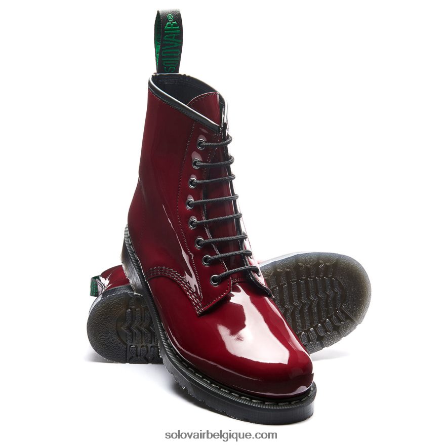 Homme Solovair Botte Derby Vernie Rouge Cerise Vegan à 8 œillets 48f40r97