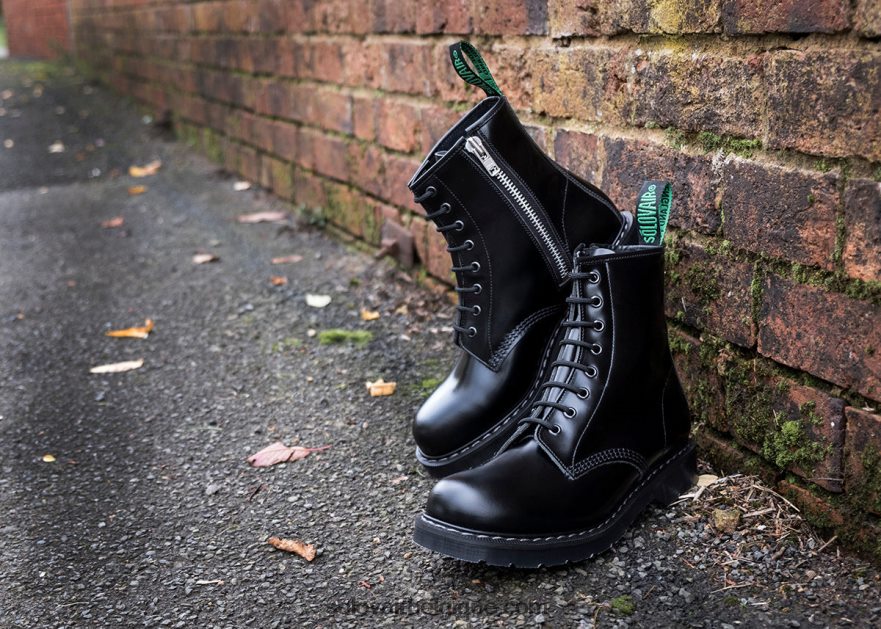 Hommes Solovair Bottines Derby Noires Zippées à 8 œillets 48f40r72