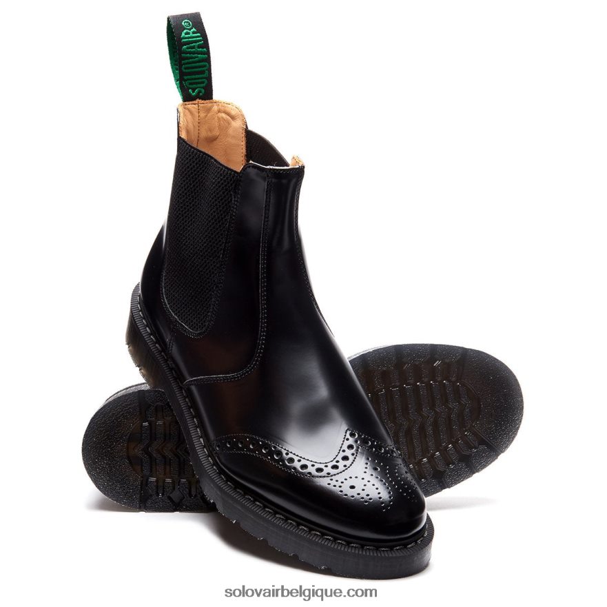 Hommes Solovair Botte Brogue Concessionnaire Hi-shine Noire 48f40r50