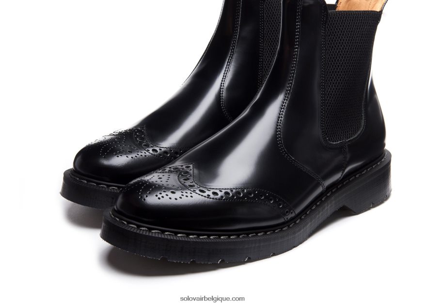 Hommes Solovair Botte Brogue Concessionnaire Hi-shine Noire 48f40r50