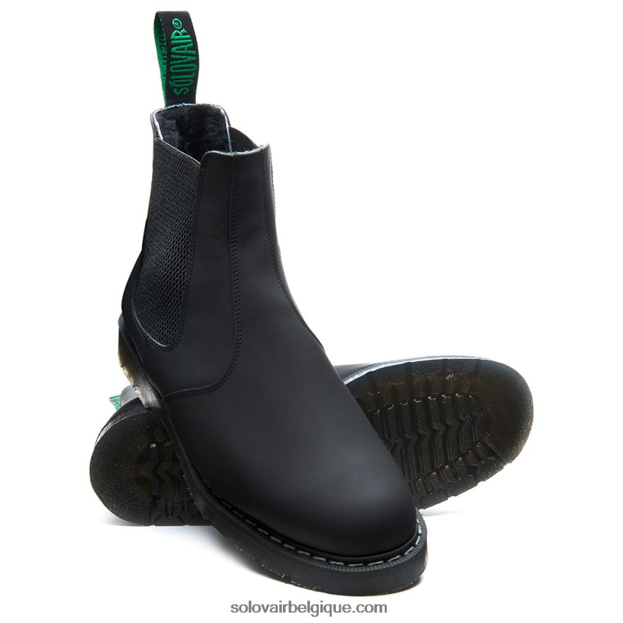 Hommes Solovair Botte De Marchand Doublée De Shearling Gras Noir 48f40r49