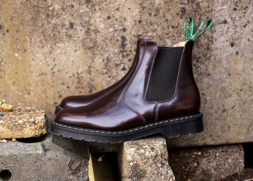 Hommes Solovair Botte Marchand Bordeaux Rub-off 48f40r43