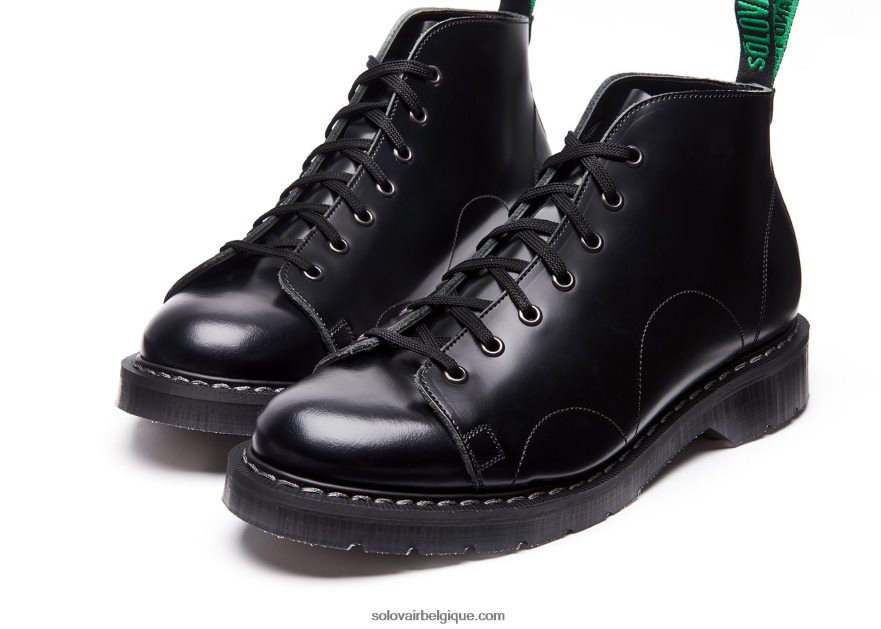 Hommes Solovair Botte De Singe Noir Brillant 48f40r144